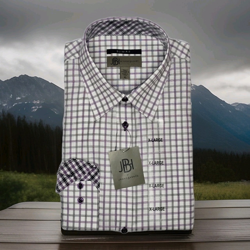 Jhane‎ Barnes Shirt Long Sleeve Cotton Purple Plaid check SIZE: XL NWT